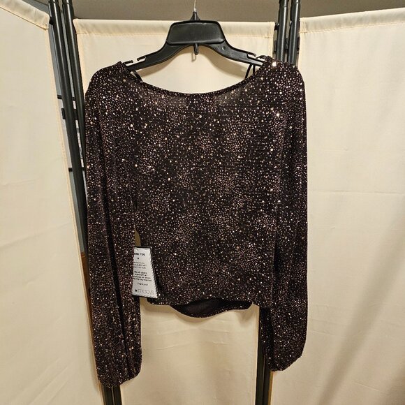 Alex & Sophia Glitter Side-Shirred V-Neck Black and Gold Top - Picture 3 of 12